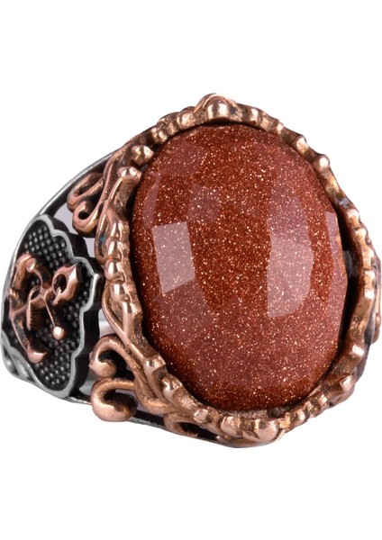 Kahverengi Güneş Taşı Yüzük, Denizci Çapa Gümüş Yüzük, 925 Ayar Gümüş Yapay Taş Yüzükler - Çeşitli & Farklı Koleksiyon