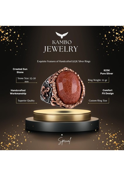 Kahverengi Güneş Taşı Yüzük, Denizci Çapa Gümüş Yüzük, 925 Ayar Gümüş Yapay Taş Yüzükler - Çeşitli & Farklı Koleksiyon fiyatları