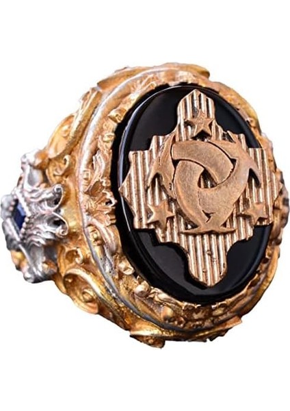 El Yapımı Oniks Yüzük - 925 Ayar Katı Gümüş Erkek Yüzük (Arma)