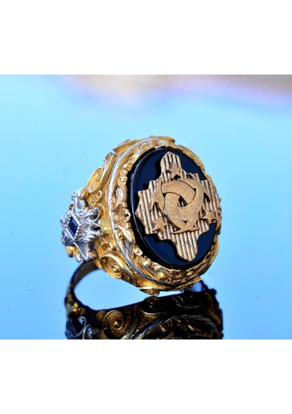 El Yapımı Oniks Yüzük - 925 Ayar Katı Gümüş Erkek Yüzük (Arma) modelleri