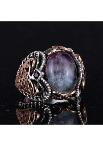 Doğal Florit Taşlı Yüzük, 925 Ayar Gümüş Yüzük Erkekler Için modelleri