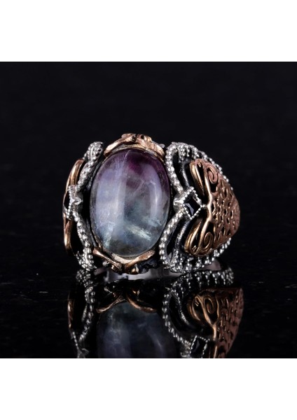 Doğal Florit Taşlı Yüzük, 925 Ayar Gümüş Yüzük Erkekler Için fırsatları