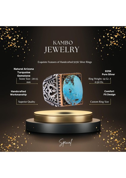 Doğal Arizona Turkuaz Taşlı Erkek Yüzük - Gümüş fiyatları