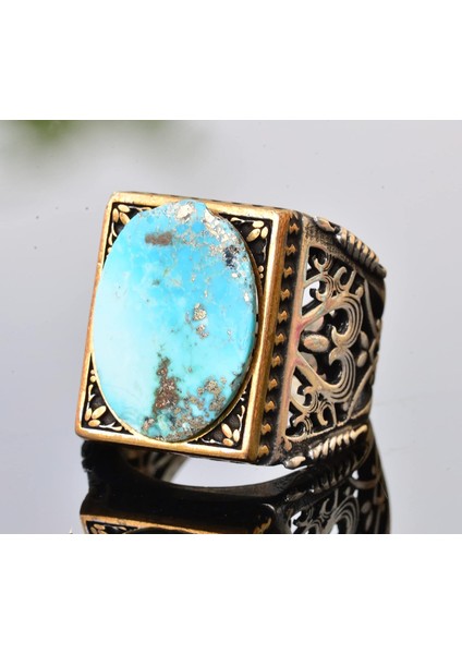 Doğal Arizona Turkuaz Taşlı Erkek Yüzük - Gümüş modelleri