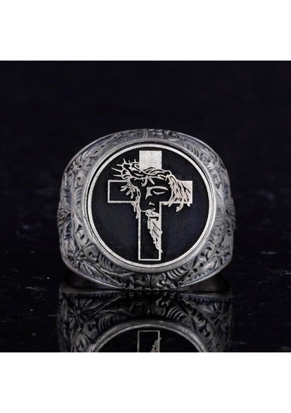 Haç Yüzük - Erkek 925 Ayar Gümüş Hristiyan Yüzüğü - Isa Yüzüğü fırsatları