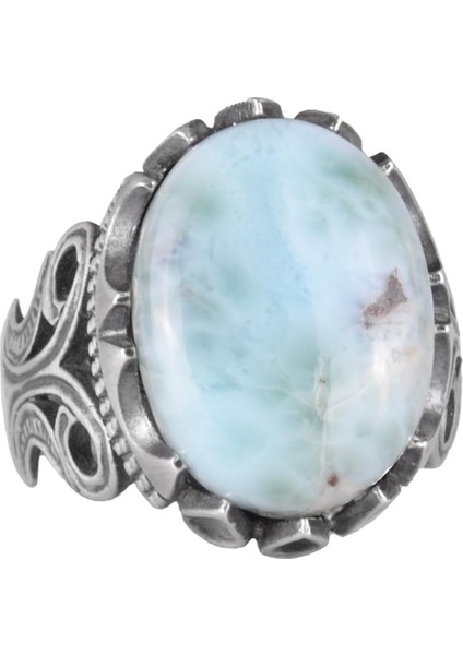 925 Ayar Katı Gümüş Erkek Yüzük - Doğal Taş Seçeneği ile El Yapımı Tasarım (Larimar)