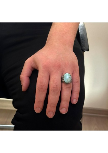 925 Ayar Katı Gümüş Erkek Yüzük - Doğal Taş Seçeneği ile El Yapımı Tasarım (Larimar) modelleri