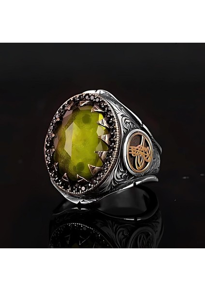 Osmanlı Imparatorluğu Yüzüğü - 925 Ayar Gümüş Erkek Yüzüğü, Doğal Olmayan Peridot Taşı Ile, Türk Tarihi Takı (Özelleştirilebilir) modelleri