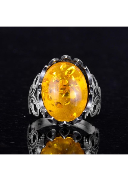 925K Ayar Gümüş Erkek Yüzük - Farklı Yapay Taş Seçenekleri ile (Bal Amberi) fırsatları