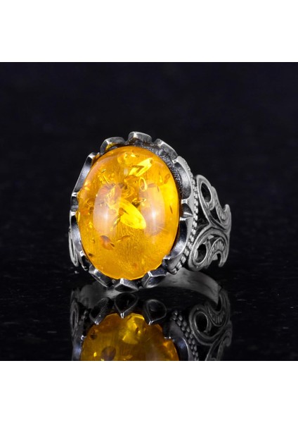 925K Ayar Gümüş Erkek Yüzük - Farklı Yapay Taş Seçenekleri ile (Bal Amberi) indirimleri