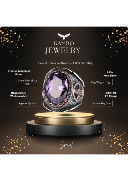 Ametist Yapay Taşlı Yüzük, 925 Ayar Gümüş Yüzük, Osmanlı Tugra Gümüş Yüzük fiyatları