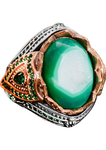 Doğal Taş El Yapımı Yüzük - 925 Ayar Gümüş Şık Yüzük (Drusy Kuvars)