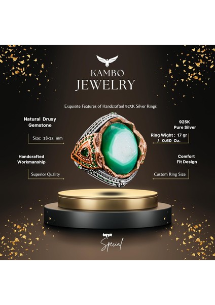 Doğal Taş El Yapımı Yüzük - 925 Ayar Gümüş Şık Yüzük (Drusy Kuvars) fiyatları