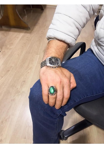 Doğal Malakit Taş Yüzük - Canlı 925 Ayar Katı Gümüş Erkek Yüzük, Şifa Enerjisi Tasarımı modelleri