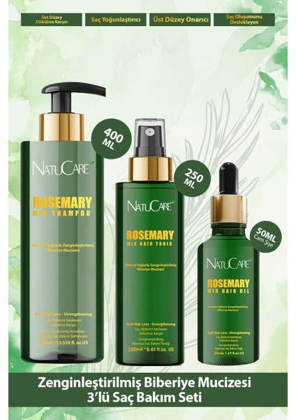 Natucare Zenginleştirilmiş Biberiye Mucizesi 3'lü Saç Bakım Seti
