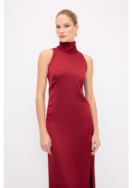 Halter Yaka Uzun Elbise Bordo 12444660000