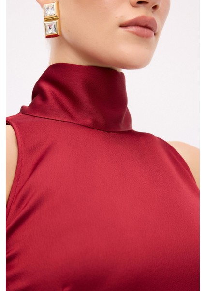Halter Yaka Uzun Elbise Bordo 12444660000