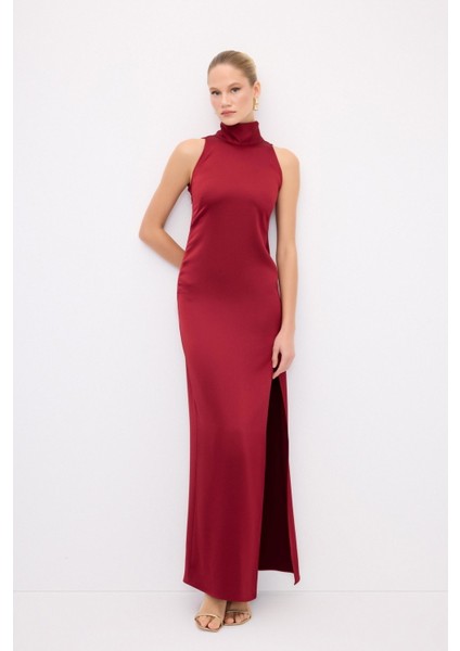 Halter Yaka Uzun Elbise Bordo 12444660000