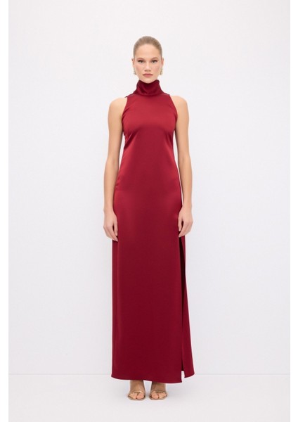 Halter Yaka Uzun Elbise Bordo 12444660000