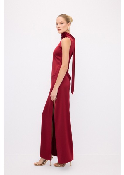 Halter Yaka Uzun Elbise Bordo 12444660000