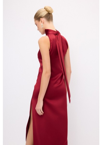 Halter Yaka Uzun Elbise Bordo 12444660000