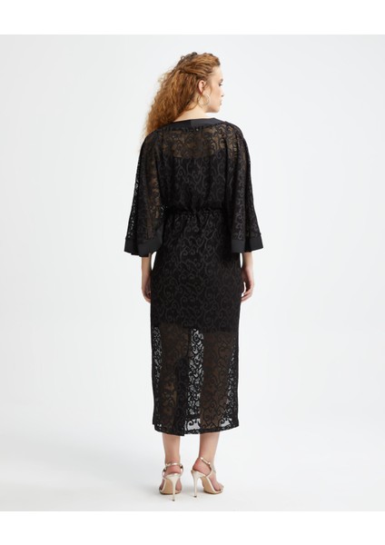 Kadın Şık Dantel Elbise - Beli Ayarlanabilir - V Yaka - Midi Boy -Şık ve Zarif - Özel Gün ve Davetler Için Elbise fırsatları