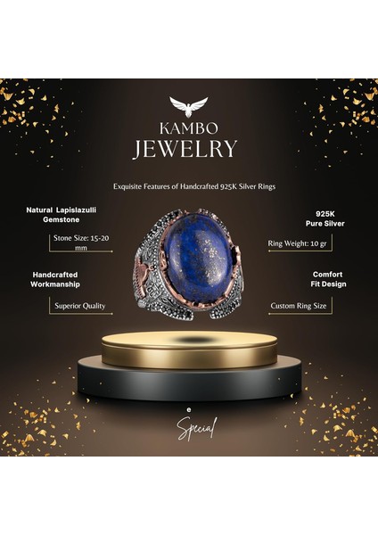 El Yapımı Lapis Lazuli Taş Yüzük, Gümüş Camii Yüzük, 925 Ayar Sert Gümüş Erkek Yüzük - Bilgelik ve Tasarımı fiyatları