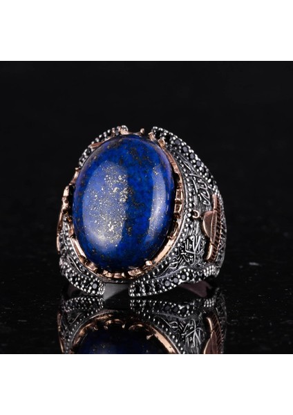 El Yapımı Lapis Lazuli Taş Yüzük, Gümüş Camii Yüzük, 925 Ayar Sert Gümüş Erkek Yüzük - Bilgelik ve Tasarımı indirimleri