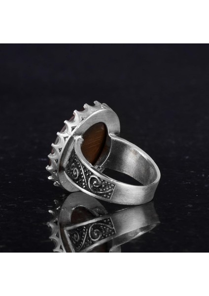 Doğal Taş Yüzük - 925 Ayar Gümüş Büyük Yüzük - El Yapımı Yüzük (Yeşil Kan Taşı) indirimleri