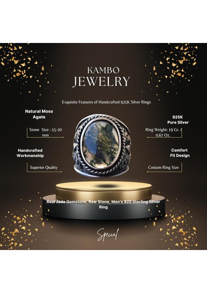 925 Ayar Gümüş Yüzükler - Doğal Agat Taşı (Moss Agate) fiyatları