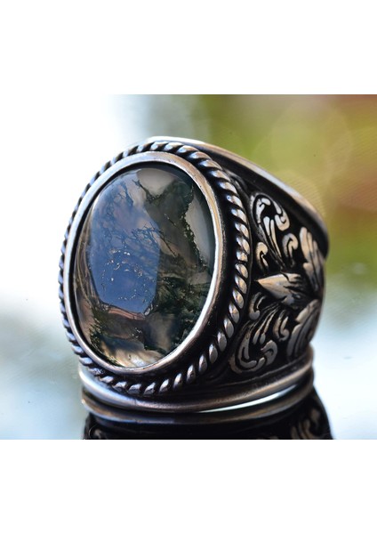 925 Ayar Gümüş Yüzükler - Doğal Agat Taşı (Moss Agate) modelleri