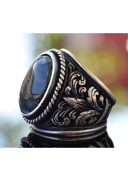 925 Ayar Gümüş Yüzükler - Doğal Agat Taşı (Moss Agate) fırsatları