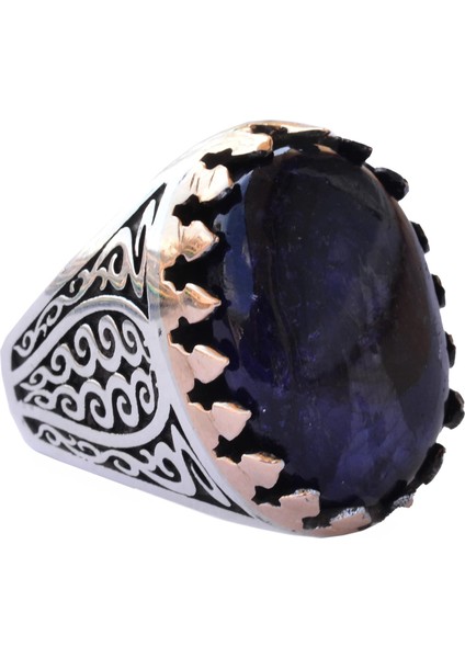 Doğal Cabochon Safir Taşlı, Erkekler Için 925 Ayar Gümüş Yüzük