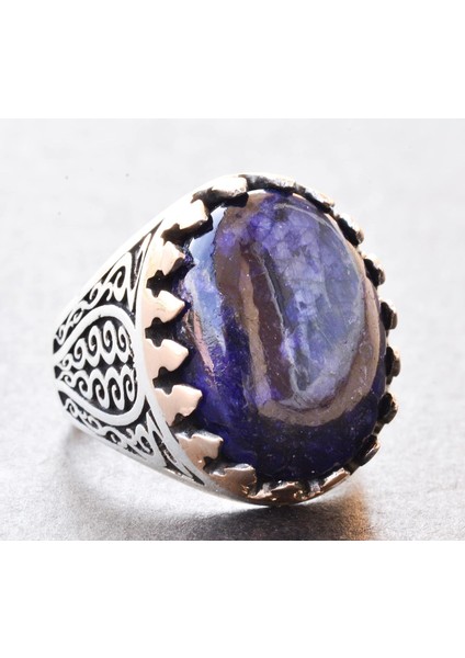 Doğal Cabochon Safir Taşlı, Erkekler Için 925 Ayar Gümüş Yüzük modelleri