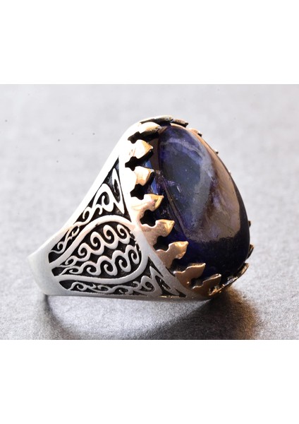 Doğal Cabochon Safir Taşlı, Erkekler Için 925 Ayar Gümüş Yüzük fırsatları