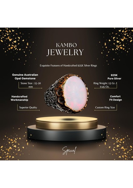 Avustralya Opali Doğal Taş Yüzük - 10.00 Karat - Erkek Yüzüğü - 925 Ayar Gümüş Yüzük fiyatları