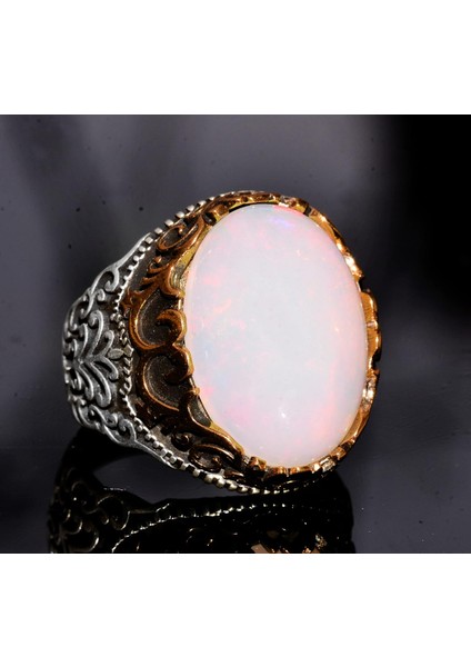 Avustralya Opali Doğal Taş Yüzük - 10.00 Karat - Erkek Yüzüğü - 925 Ayar Gümüş Yüzük modelleri
