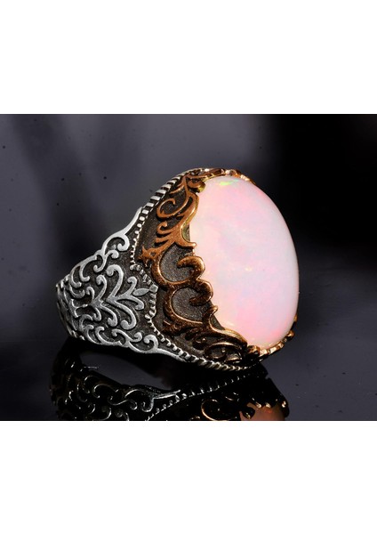 Avustralya Opali Doğal Taş Yüzük - 10.00 Karat - Erkek Yüzüğü - 925 Ayar Gümüş Yüzük fırsatları