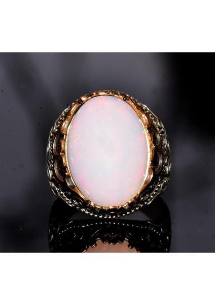Avustralya Opali Doğal Taş Yüzük - 10.00 Karat - Erkek Yüzüğü - 925 Ayar Gümüş Yüzük indirimleri