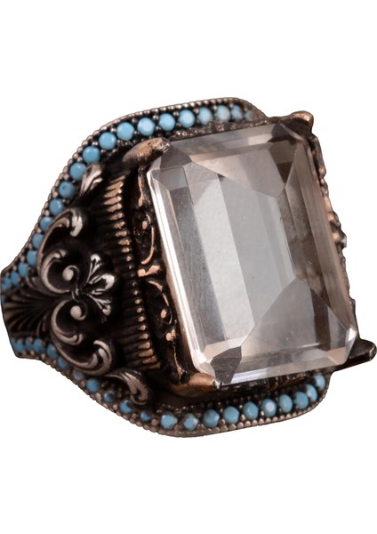 Doğal Kristal Taş Yüzük, 925 Ayar Gümüş Erkek Yüzük