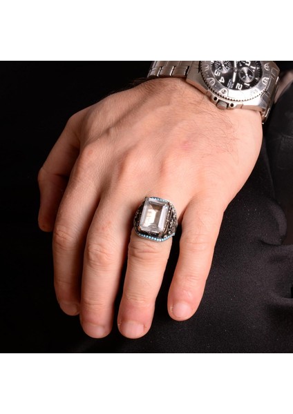 Doğal Kristal Taş Yüzük, 925 Ayar Gümüş Erkek Yüzük modelleri