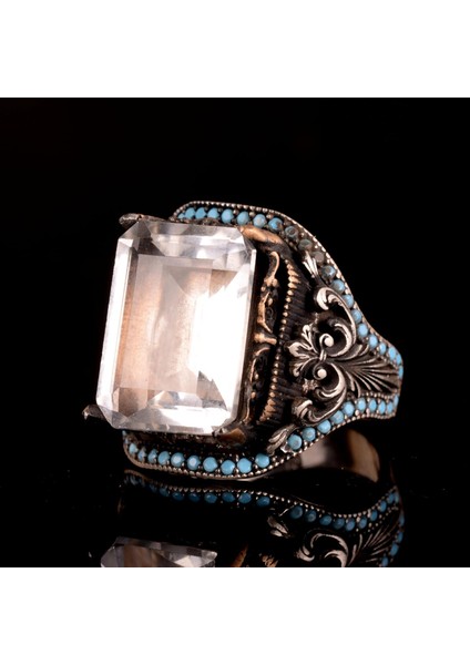 Doğal Kristal Taş Yüzük, 925 Ayar Gümüş Erkek Yüzük fırsatları