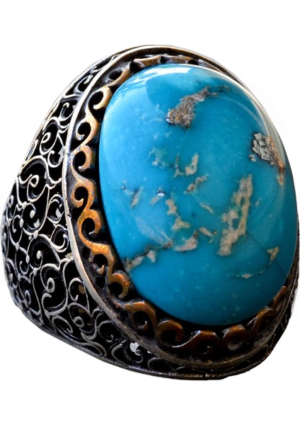 Doğal Arizona Turkuaz Taş Yüzük, 925 Ayar Gümüş Erkek Yüzüğü