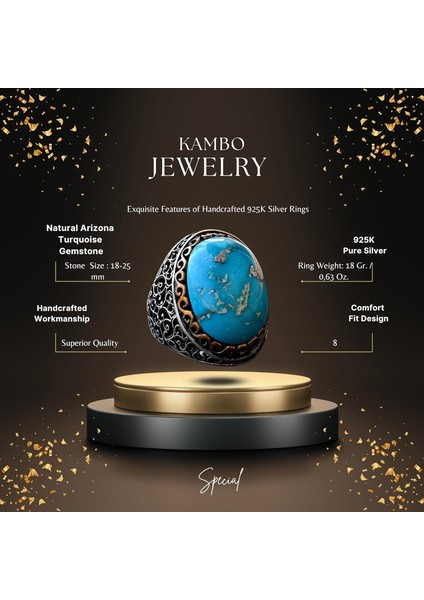 Doğal Arizona Turkuaz Taş Yüzük, 925 Ayar Gümüş Erkek Yüzüğü fiyatları