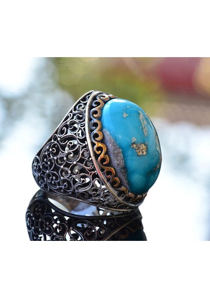 Doğal Arizona Turkuaz Taş Yüzük, 925 Ayar Gümüş Erkek Yüzüğü fırsatları