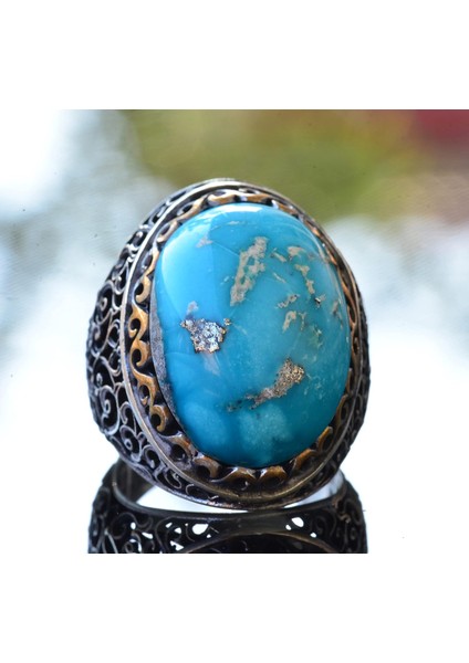 Doğal Arizona Turkuaz Taş Yüzük, 925 Ayar Gümüş Erkek Yüzüğü indirimleri