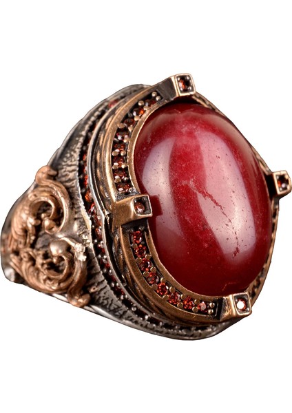 Erkekler Için Gümüş Yüzük, Doğal Cabochon Yakut Taşlı Yüzük, Yakut Yüzük, El Yapımı Yüzük