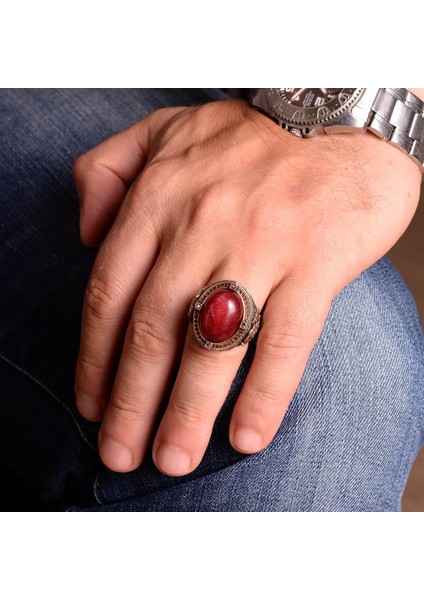 Erkekler Için Gümüş Yüzük, Doğal Cabochon Yakut Taşlı Yüzük, Yakut Yüzük, El Yapımı Yüzük modelleri