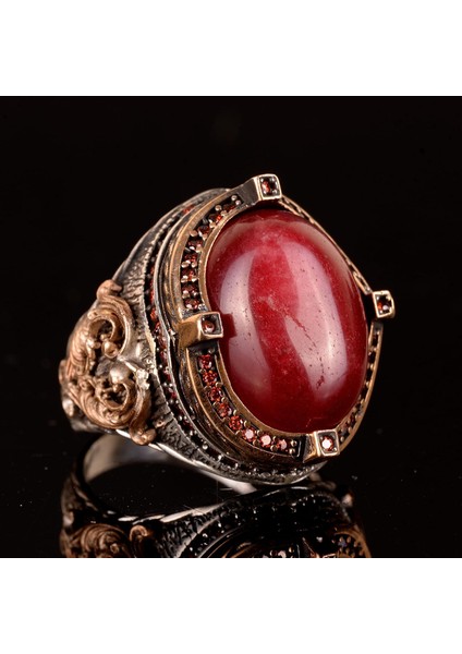 Erkekler Için Gümüş Yüzük, Doğal Cabochon Yakut Taşlı Yüzük, Yakut Yüzük, El Yapımı Yüzük fırsatları