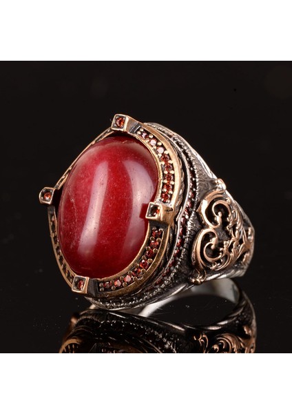 Erkekler Için Gümüş Yüzük, Doğal Cabochon Yakut Taşlı Yüzük, Yakut Yüzük, El Yapımı Yüzük indirimleri